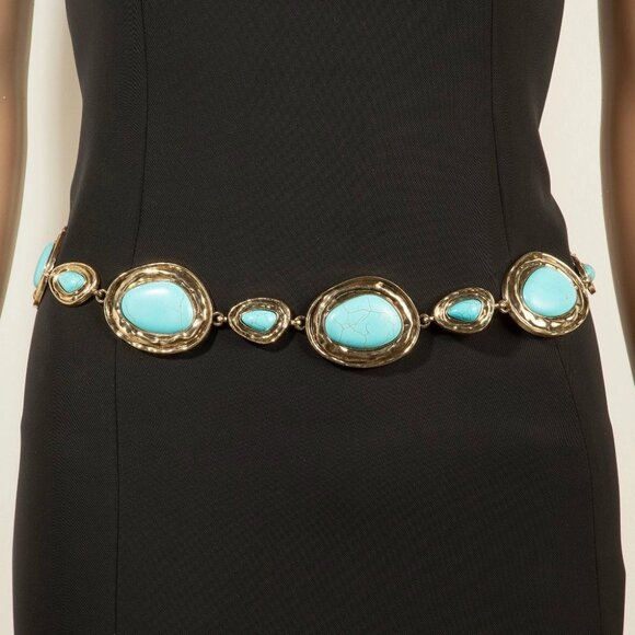Ornate Western Concho Turquoise Stone Chain Belt - Picture 1 of 4